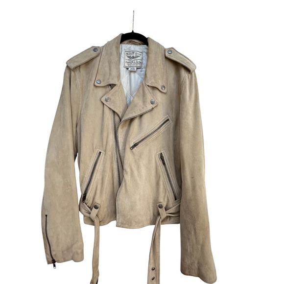 POLO RALPH LAUREN BIKER GOAT SUEDE JACKET BEIGE WOMENS SIZE XL - Picture 8 of 11